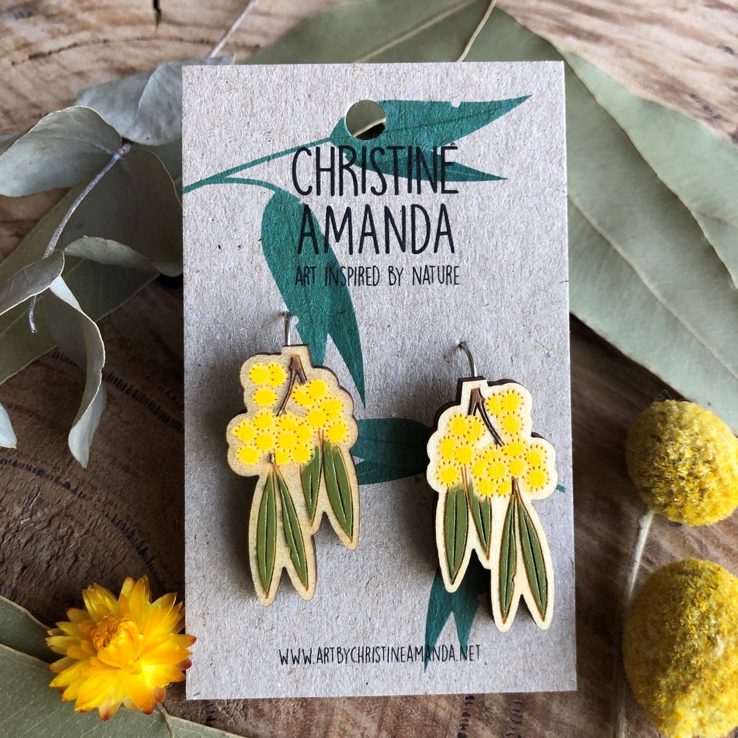 Golden wattle earrings by Christine Amanda - sold out - more stock coming soon