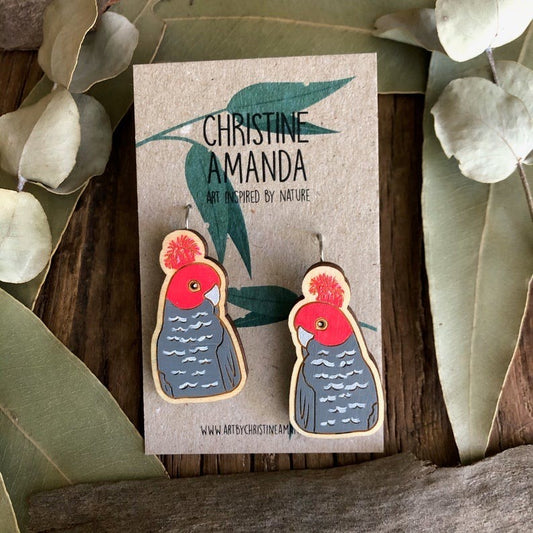 Gang-gang cockatoo earrings by Christine Amanda